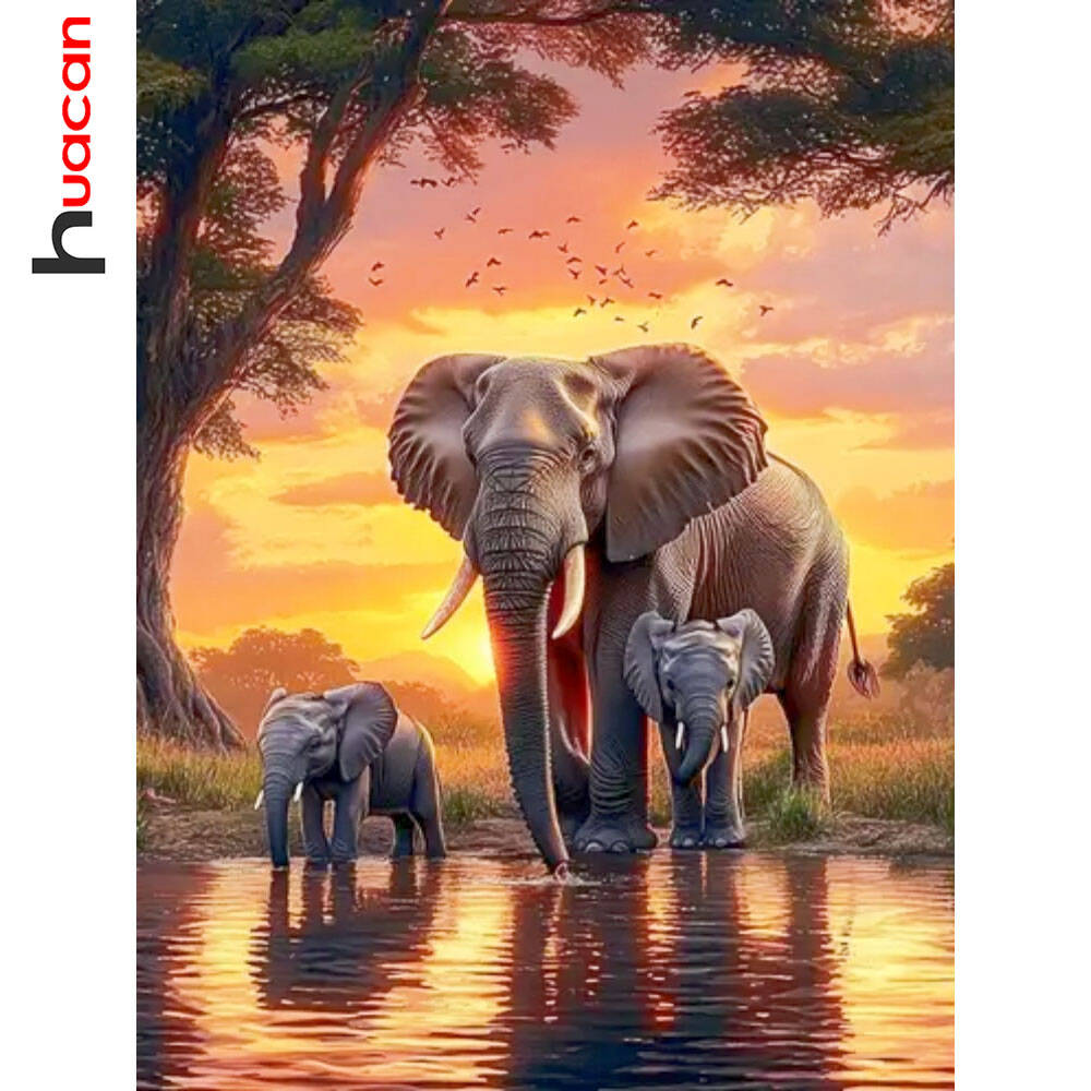 Huacan Elephant Sunset Landsca - đánh giá và giá Resin Art Wallpaper