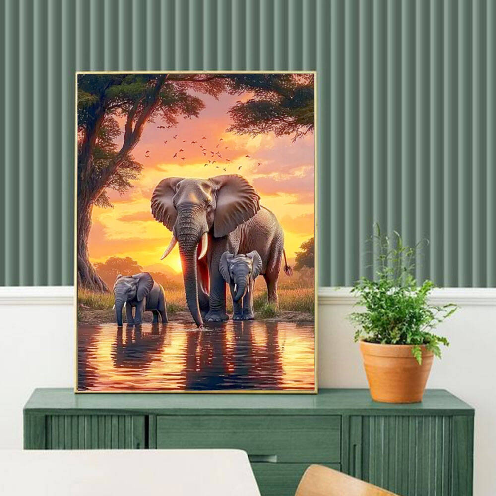 Huacan Elephant Sunset Landsca - đánh giá và giá Resin Art Wallpaper